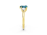 Yellow gold Three-Stone Heart Cut Cut Diamond Ring with Trillion Side Stones and Four-Prong Setting_2