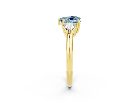 Yellow gold Three-Stone Heart Cut Cut Diamond Ring with Trillion Side Stones and Four-Prong Setting_2