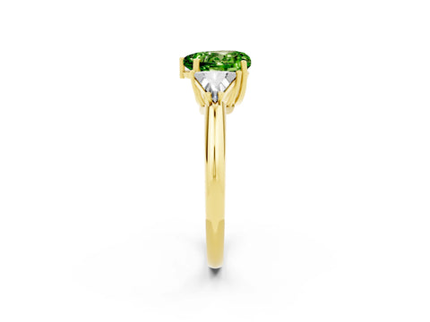 Yellow gold Three-Stone Heart Cut Cut Diamond Ring with Trillion Side Stones and Four-Prong Setting_2