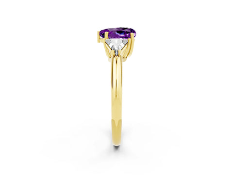 Yellow gold Three-Stone Heart Cut Cut Diamond Ring with Trillion Side Stones and Four-Prong Setting_2