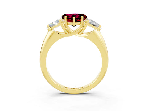 Yellow gold Three-Stone Heart Cut Cut Diamond Ring with Trillion Side Stones and Four-Prong Setting_3