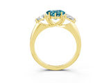 Yellow gold Three-Stone Heart Cut Cut Diamond Ring with Trillion Side Stones and Four-Prong Setting_3