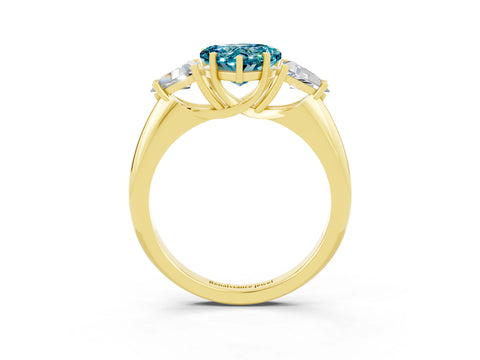 Yellow gold Three-Stone Heart Cut Cut Diamond Ring with Trillion Side Stones and Four-Prong Setting_3