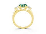 Yellow gold Three-Stone Heart Cut Cut Diamond Ring with Trillion Side Stones and Four-Prong Setting_3