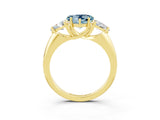 Yellow gold Three-Stone Heart Cut Cut Diamond Ring with Trillion Side Stones and Four-Prong Setting_3