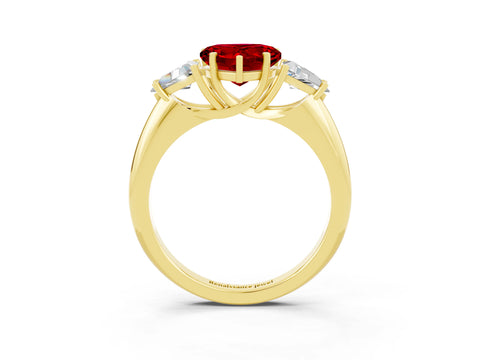 Yellow gold Three-Stone Heart Cut Cut Diamond Ring with Trillion Side Stones and Four-Prong Setting_3
