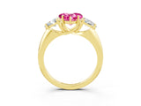 Yellow gold Three-Stone Heart Cut Cut Diamond Ring with Trillion Side Stones and Four-Prong Setting_3