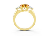 Yellow gold Three-Stone Heart Cut Cut Diamond Ring with Trillion Side Stones and Four-Prong Setting_3
