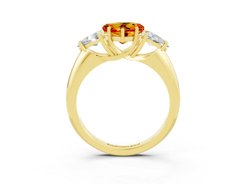 Yellow gold Three-Stone Heart Cut Cut Diamond Ring with Trillion Side Stones and Four-Prong Setting_3