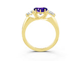 Yellow gold Three-Stone Heart Cut Cut Diamond Ring with Trillion Side Stones and Four-Prong Setting_3