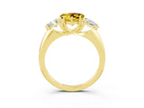 Yellow gold Three-Stone Heart Cut Cut Diamond Ring with Trillion Side Stones and Four-Prong Setting_3
