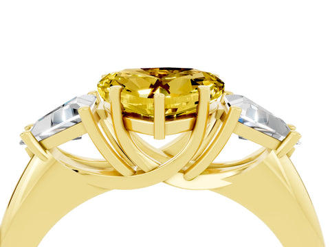 Yellow gold Three-Stone Heart Cut Cut Diamond Ring with Trillion Side Stones and Four-Prong Setting_4