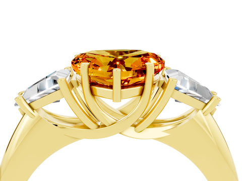 Yellow gold Three-Stone Heart Cut Cut Diamond Ring with Trillion Side Stones and Four-Prong Setting_4