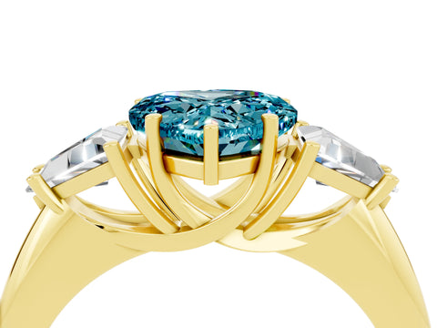 Yellow gold Three-Stone Heart Cut Cut Diamond Ring with Trillion Side Stones and Four-Prong Setting_4