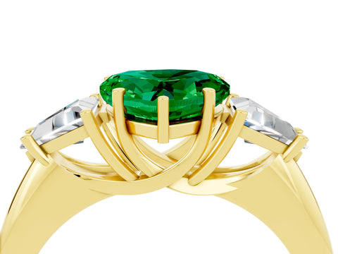 Yellow gold Three-Stone Heart Cut Cut Diamond Ring with Trillion Side Stones and Four-Prong Setting_4