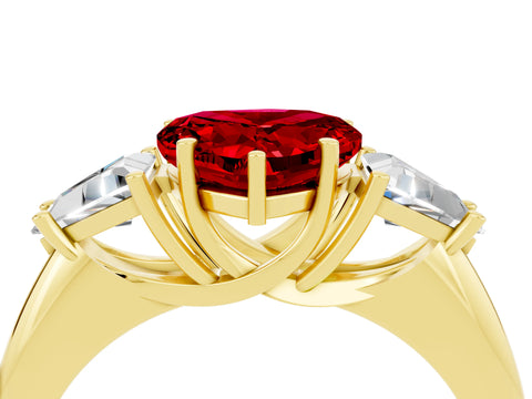 Yellow gold Three-Stone Heart Cut Cut Diamond Ring with Trillion Side Stones and Four-Prong Setting_4