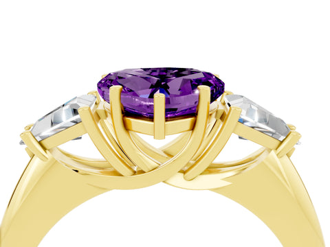 Yellow gold Three-Stone Heart Cut Cut Diamond Ring with Trillion Side Stones and Four-Prong Setting_4
