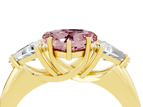 Yellow gold Three-Stone Heart Cut Cut Diamond Ring with Trillion Side Stones and Four-Prong Setting_4