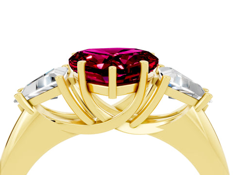 Yellow gold Three-Stone Heart Cut Cut Diamond Ring with Trillion Side Stones and Four-Prong Setting_4