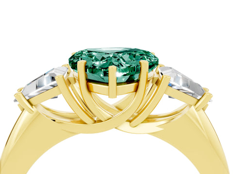 Yellow gold Three-Stone Heart Cut Cut Diamond Ring with Trillion Side Stones and Four-Prong Setting_4
