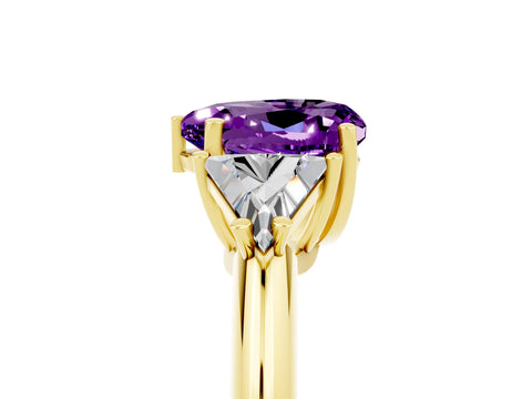 Yellow gold Three-Stone Heart Cut Cut Diamond Ring with Trillion Side Stones and Four-Prong Setting_5