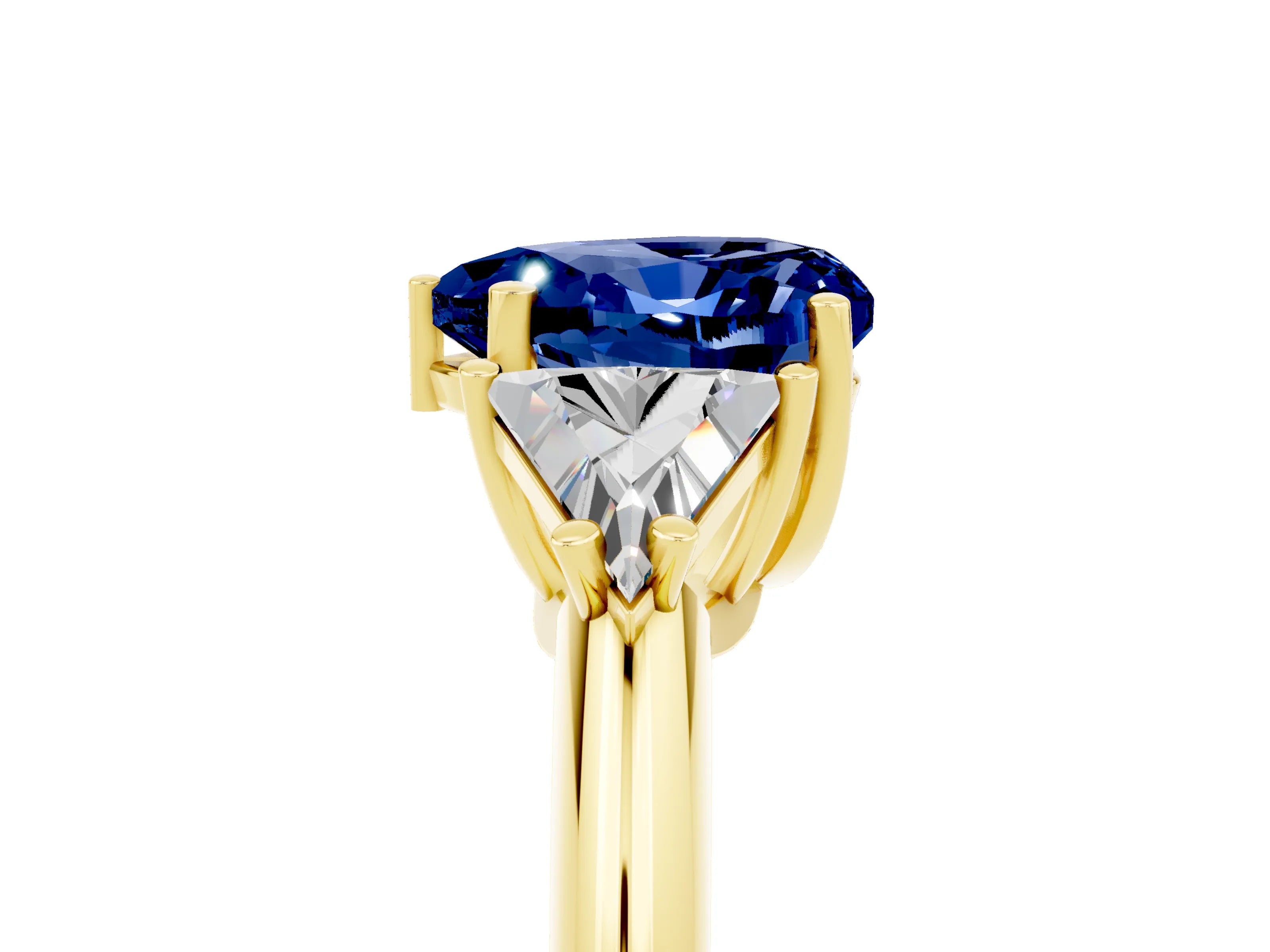 Yellow gold Three-Stone Heart Cut Cut Diamond Ring with Trillion Side Stones and Four-Prong Setting_5