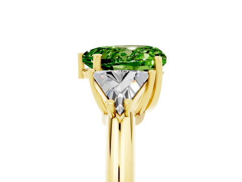 Yellow gold Three-Stone Heart Cut Cut Diamond Ring with Trillion Side Stones and Four-Prong Setting_5