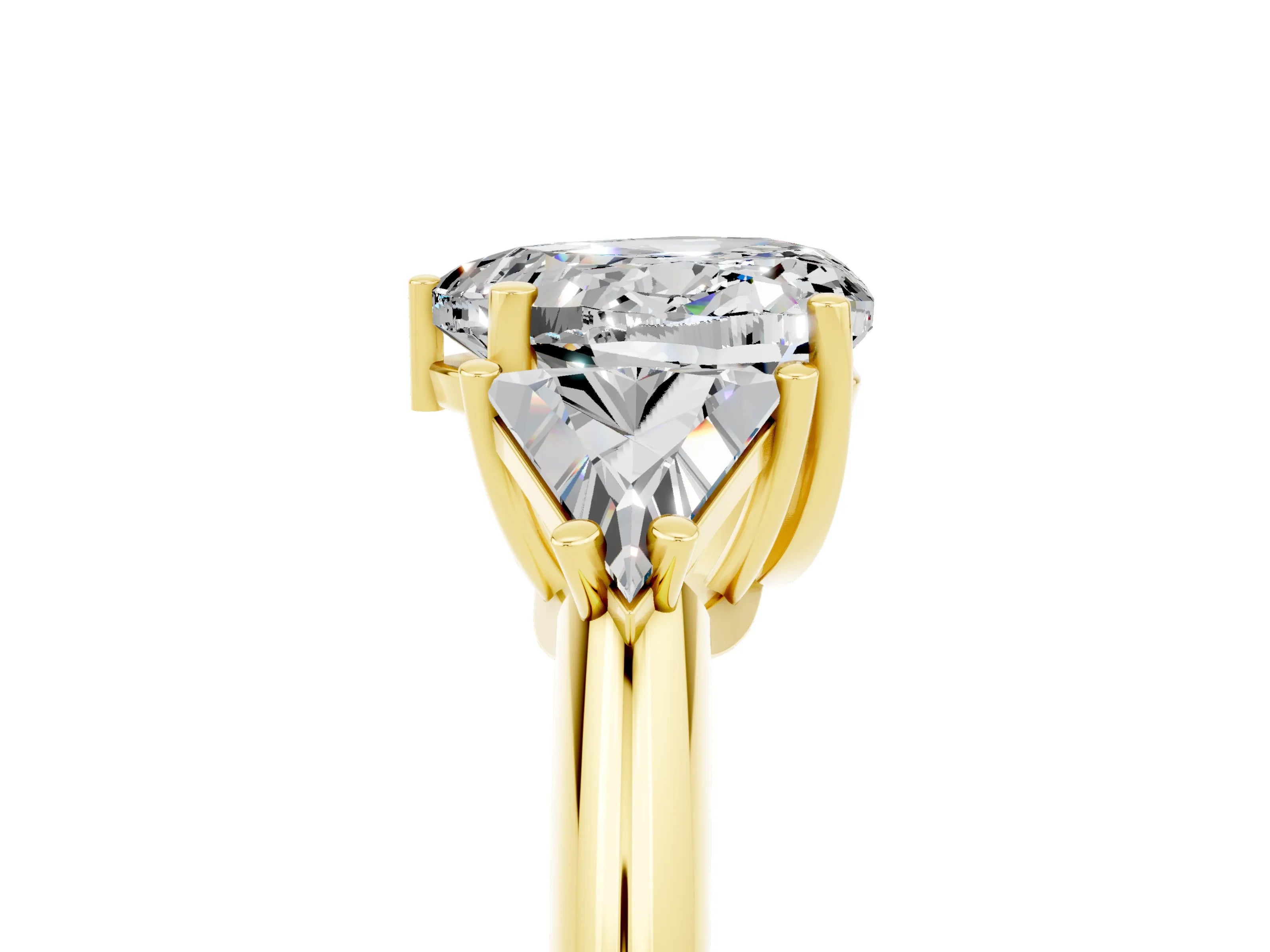 Yellow gold Three-Stone Heart Cut Cut Diamond Ring with Trillion Side Stones and Four-Prong Setting_5