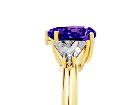 Yellow gold Three-Stone Heart Cut Cut Diamond Ring with Trillion Side Stones and Four-Prong Setting_5