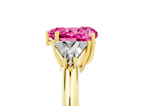 Yellow gold Three-Stone Heart Cut Cut Diamond Ring with Trillion Side Stones and Four-Prong Setting_5