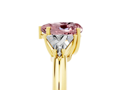Yellow gold Three-Stone Heart Cut Cut Diamond Ring with Trillion Side Stones and Four-Prong Setting_5