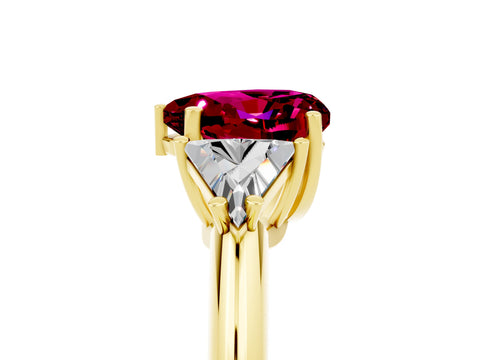 Yellow gold Three-Stone Heart Cut Cut Diamond Ring with Trillion Side Stones and Four-Prong Setting_5