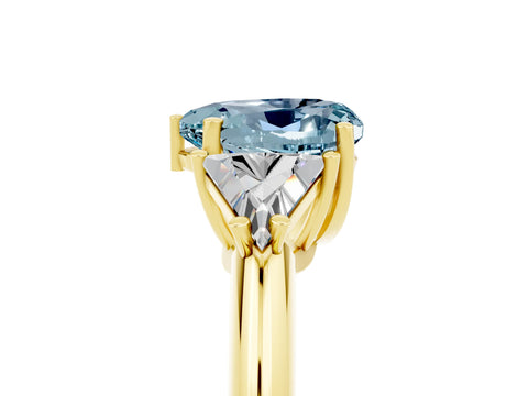 Yellow gold Three-Stone Heart Cut Cut Diamond Ring with Trillion Side Stones and Four-Prong Setting_5