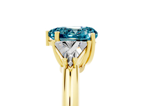 Yellow gold Three-Stone Heart Cut Cut Diamond Ring with Trillion Side Stones and Four-Prong Setting_5