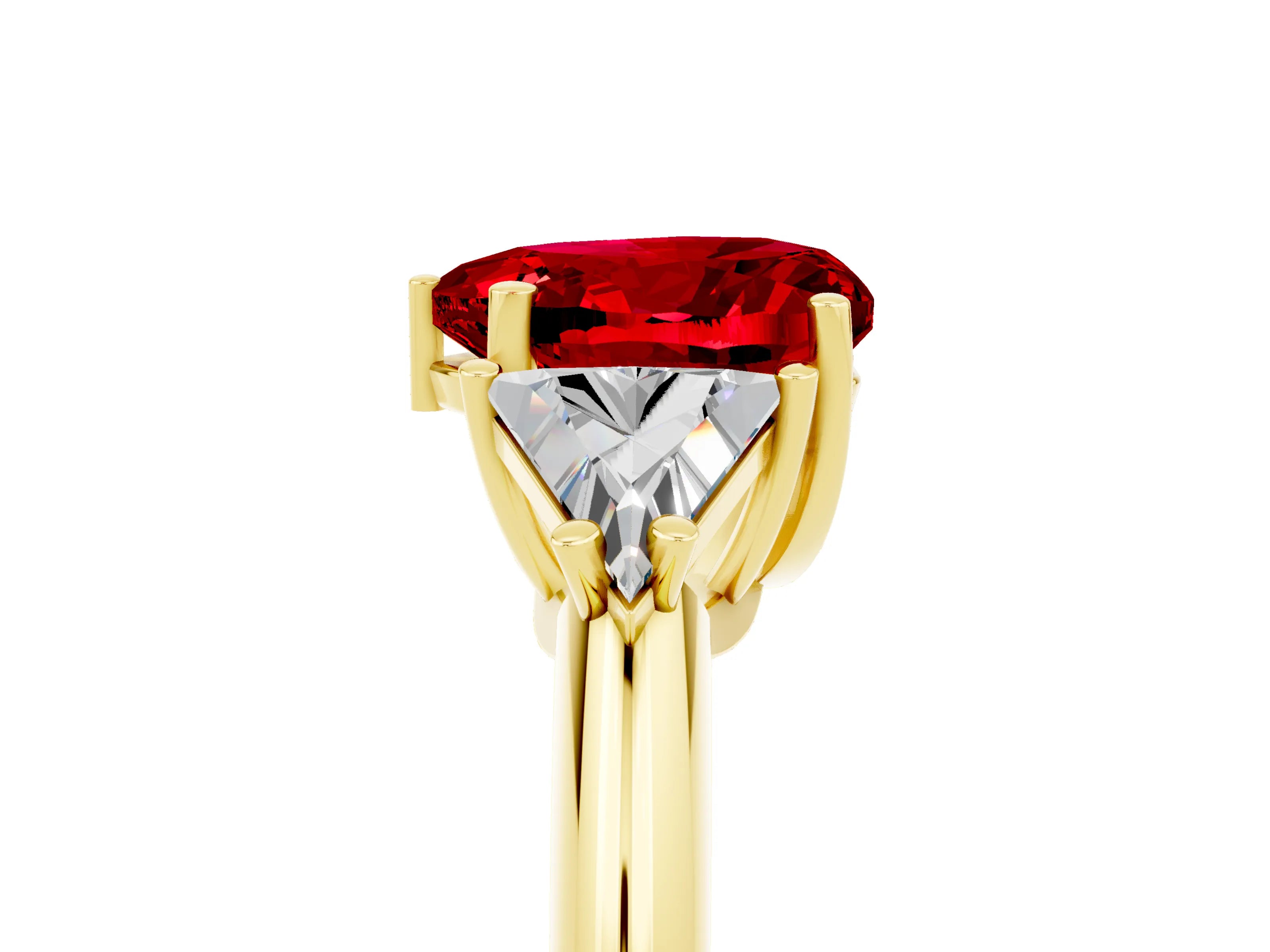 Yellow gold Three-Stone Heart Cut Cut Diamond Ring with Trillion Side Stones and Four-Prong Setting_5