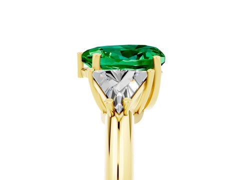 Yellow gold Three-Stone Heart Cut Cut Diamond Ring with Trillion Side Stones and Four-Prong Setting_5