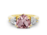 Yellow gold Three-Stone Heart Cut Cut Diamond Ring with Trillion Side Stones and Four-Prong Setting