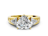 Yellow gold Three-Stone Heart Cut Cut Diamond Ring with Trillion Side Stones on a Split Shank Band_15
