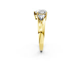 Yellow gold Three-Stone Heart Cut Cut Diamond Ring with Trillion Side Stones on a Split Shank Band_17