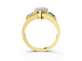 Yellow gold Three-Stone Heart Cut Cut Diamond Ring with Trillion Side Stones on a Split Shank Band_18