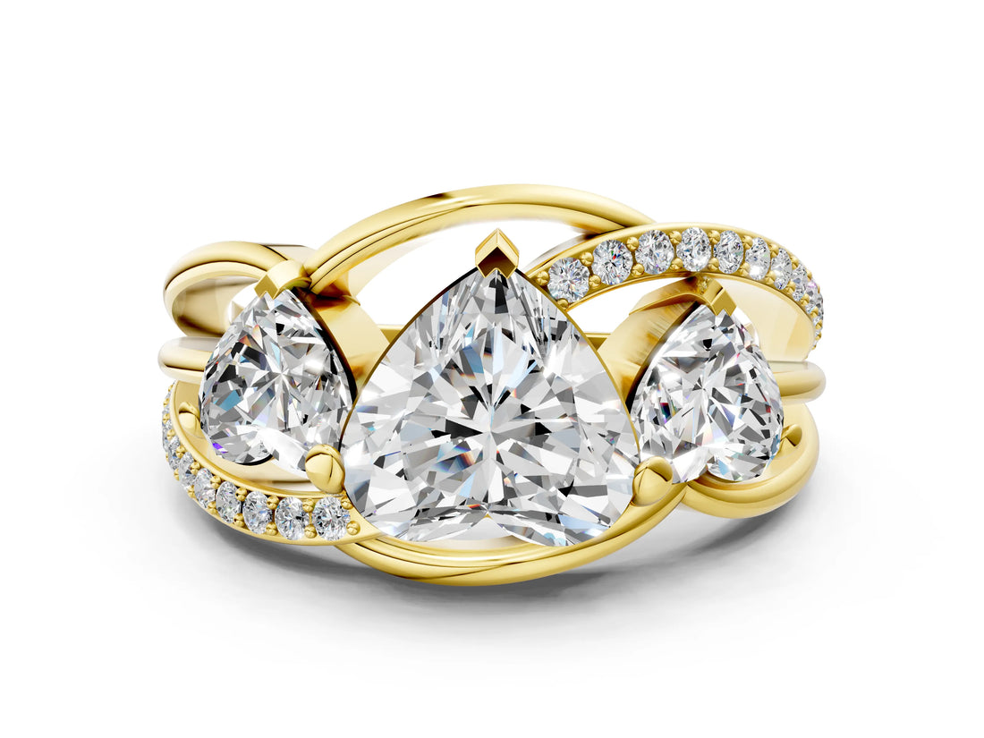 Yellow gold Three-Stone Heart Cut Cut Diamond Split Shank Prong Set Ring_7