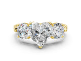 Yellow gold Three-Stone Heart Cut Cut Milgrain Band Prong Setting Ring_31