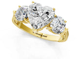 Yellow gold Three-Stone Heart Cut Cut Milgrain Band Prong Setting Ring_32