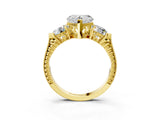 Yellow gold Three-Stone Heart Cut Cut Milgrain Band Prong Setting Ring_34