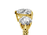 Yellow gold Three-Stone Heart Cut Cut Milgrain Band Prong Setting Ring_36