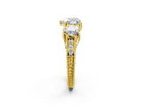 Yellow gold Three-Stone Heart Cut Cut Milgrain Pavé Engagement Ring_17