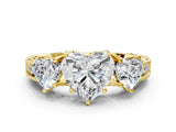 Yellow gold Three-Stone Heart Cut Cut Milgrain Pavé Engagement Ring_3