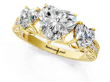 Yellow gold Three-Stone Heart Cut Cut Milgrain Pavé Engagement Ring_4
