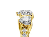 Yellow gold Three-Stone Heart Cut Cut Milgrain Pavé Engagement Ring_8