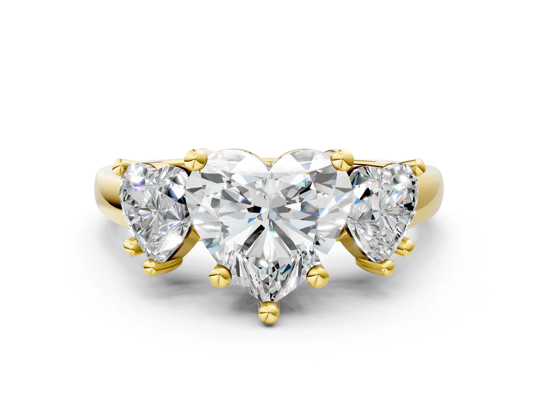 Yellow gold Three-Stone Heart Cut Cut Solitaire Ring with Classic Prong Setting_3